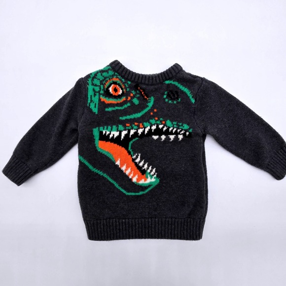 Old Navy Boys Dinosaur Graphic Knit Sweater 12 18 Months Charcoal Gray - Picture 1 of 6